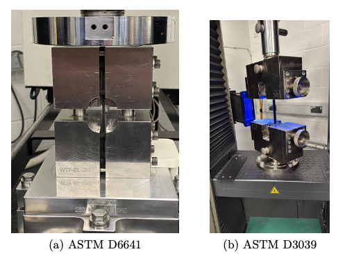 ASTM tensile and compression test setups for VTC401 CFRP