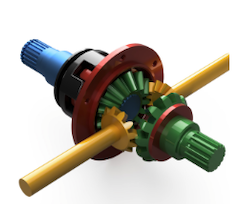 Differential gearbox with internal gears visible