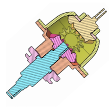Section view through the differential gearbox