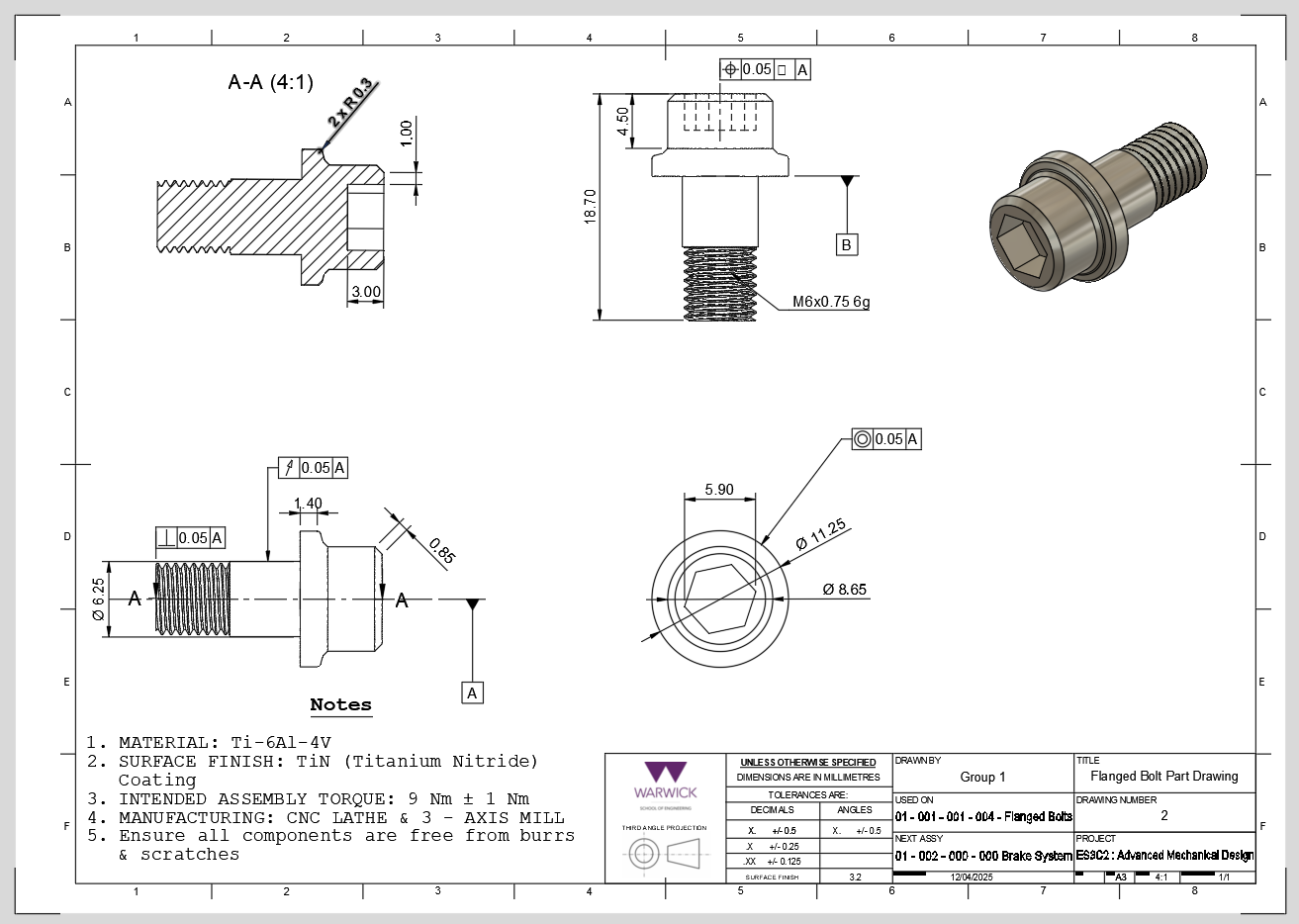 Flanged bolt drawing