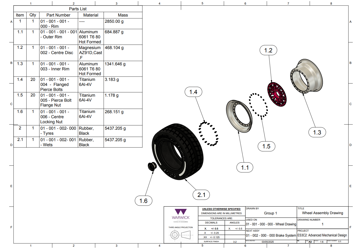 Wheel assembly drawing