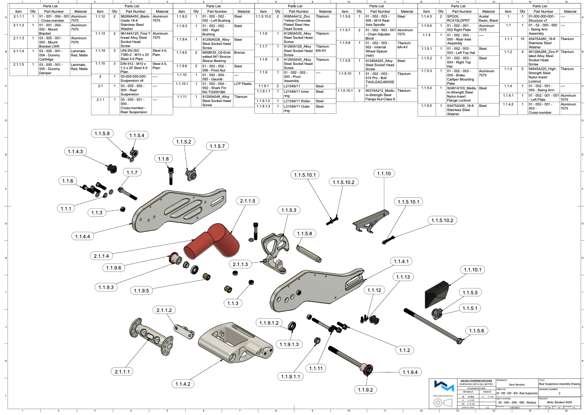 Warwick Moto rear suspension exploded assembly drawing